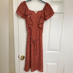 Floral Ruffle Midi Dress in Orange by [Brand]